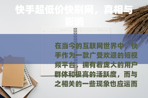 快手超低价快刷网，真相与影响