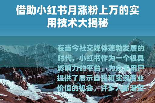借助小红书月涨粉上万的实用技术大揭秘