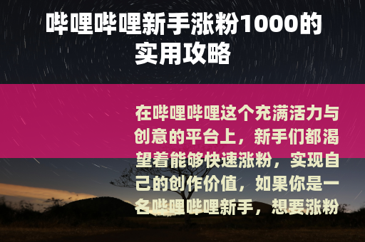 哔哩哔哩新手涨粉1000的实用攻略