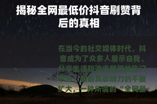 揭秘全网最低价抖音刷赞背后的真相