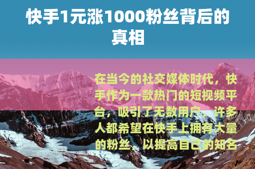 快手1元涨1000粉丝背后的真相
