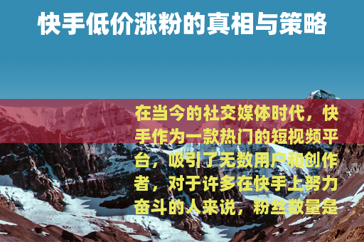 快手低价涨粉的真相与策略