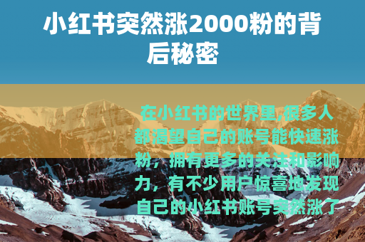 小红书突然涨2000粉的背后秘密