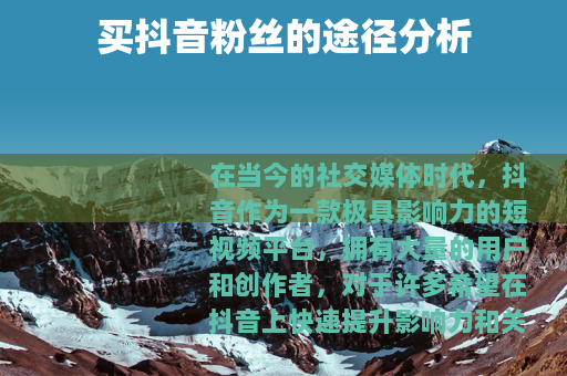 买抖音粉丝的途径分析