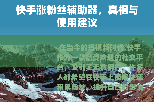 快手涨粉丝辅助器，真相与使用建议