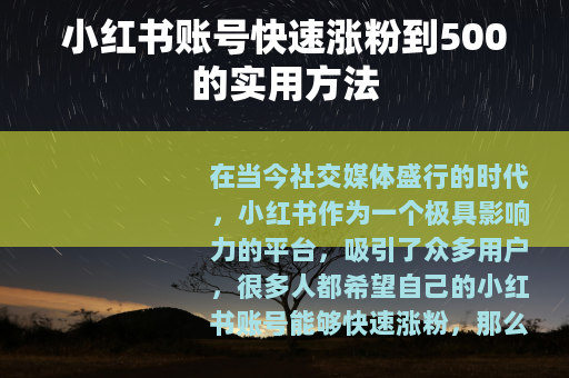 小红书账号快速涨粉到500的实用方法