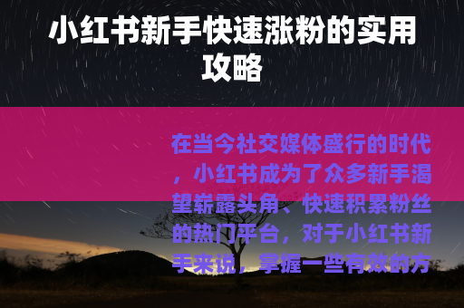 小红书新手快速涨粉的实用攻略