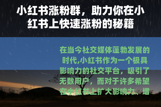 小红书涨粉群，助力你在小红书上快速涨粉的秘籍
