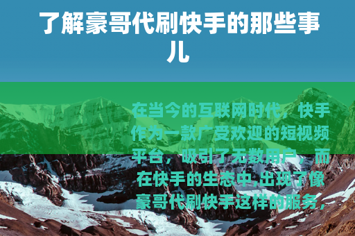 了解豪哥代刷快手的那些事儿