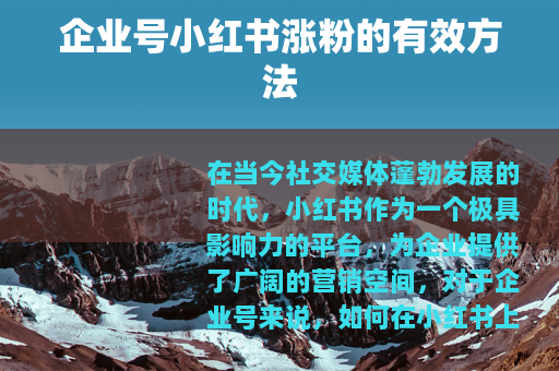 企业号小红书涨粉的有效方法