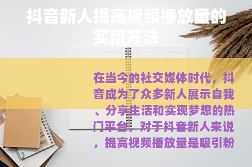 抖音新人提高视频播放量的实用方法