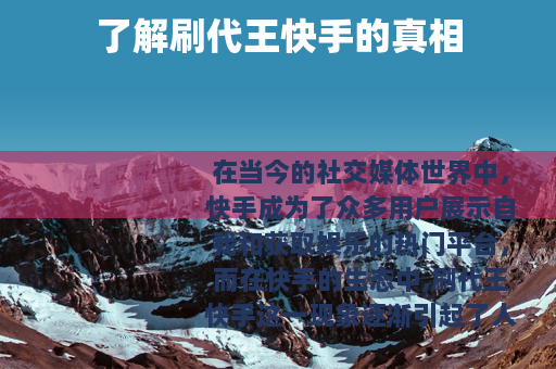 了解刷代王快手的真相