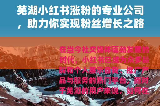 芜湖小红书涨粉的专业公司，助力你实现粉丝增长之路
