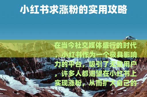 小红书求涨粉的实用攻略