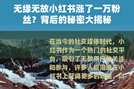 无缘无故小红书涨了一万粉丝？背后的秘密大揭秘