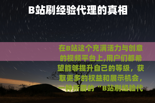 B站刷经验代理的真相