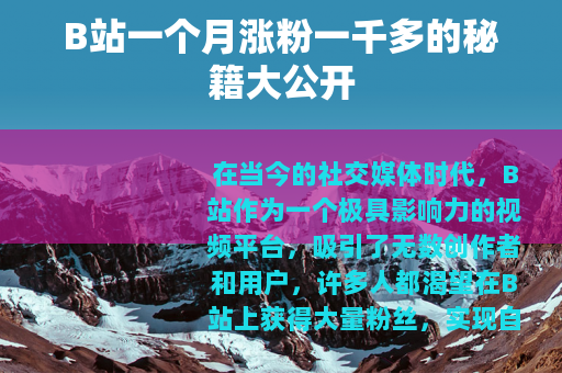 B站一个月涨粉一千多的秘籍大公开