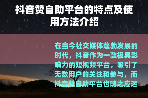 抖音赞自助平台的特点及使用方法介绍