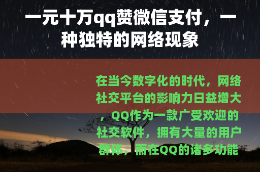 一元十万qq赞微信支付，一种独特的网络现象
