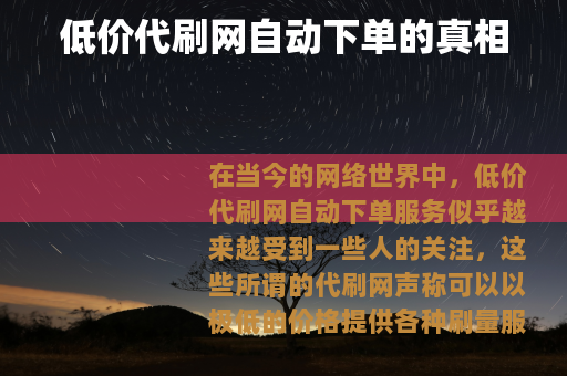 低价代刷网自动下单的真相