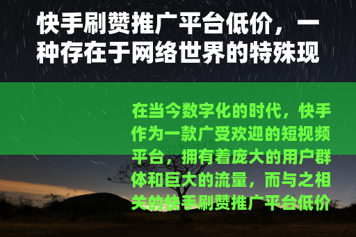 快手刷赞推广平台低价，一种存在于网络世界的特殊现象