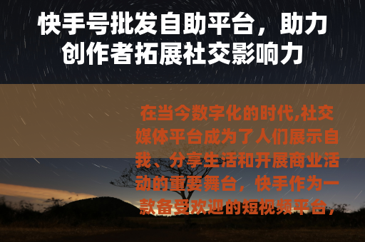 快手号批发自助平台，助力创作者拓展社交影响力