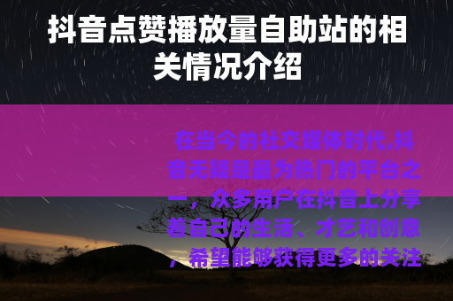 抖音点赞播放量自助站的相关情况介绍