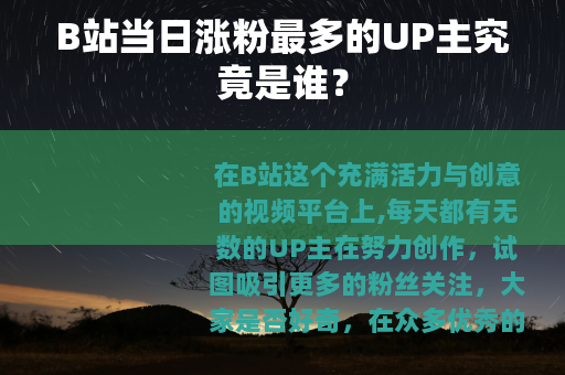 B站当日涨粉最多的UP主究竟是谁？