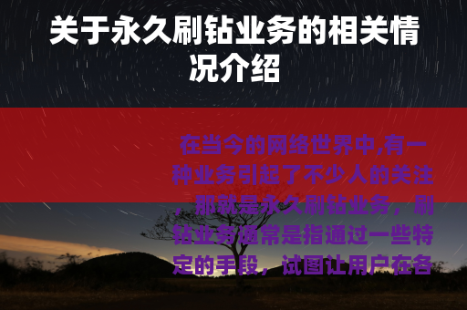 关于永久刷钻业务的相关情况介绍