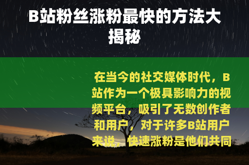 B站粉丝涨粉最快的方法大揭秘