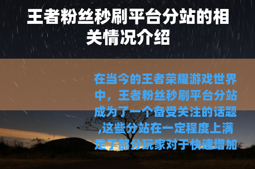 王者粉丝秒刷平台分站的相关情况介绍