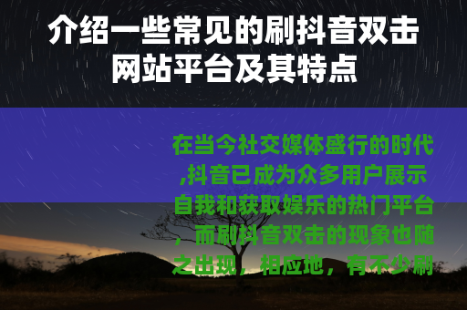 介绍一些常见的刷抖音双击网站平台及其特点