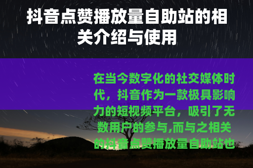抖音点赞播放量自助站的相关介绍与使用