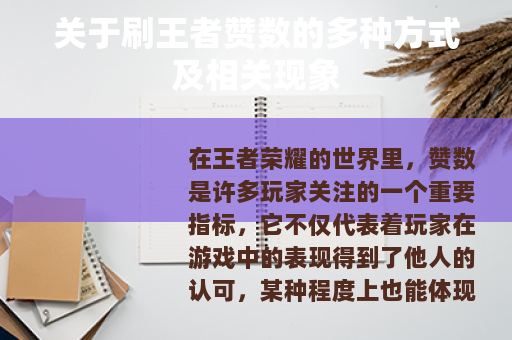 关于刷王者赞数的多种方式及相关现象