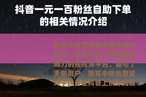 抖音一元一百粉丝自助下单的相关情况介绍