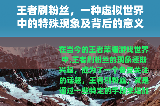 王者刷粉丝，一种虚拟世界中的特殊现象及背后的意义