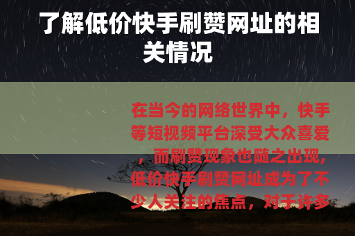 了解低价快手刷赞网址的相关情况