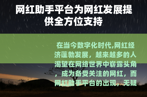 网红助手平台为网红发展提供全方位支持