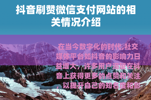 抖音刷赞微信支付网站的相关情况介绍