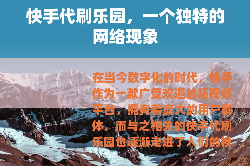 快手代刷乐园，一个独特的网络现象
