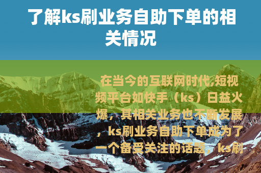 了解ks刷业务自助下单的相关情况