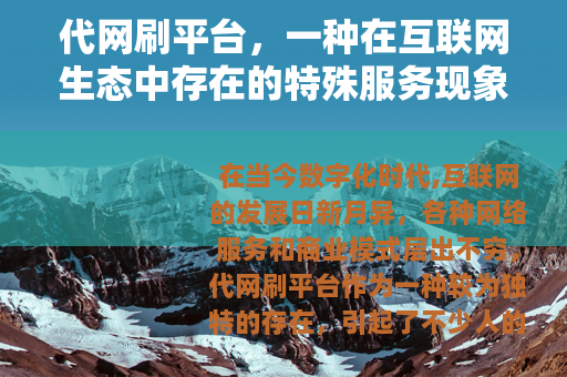 代网刷平台，一种在互联网生态中存在的特殊服务现象