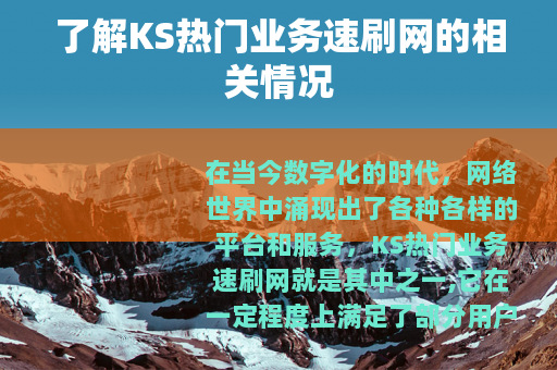 了解KS热门业务速刷网的相关情况