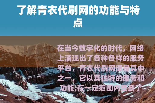 了解青衣代刷网的功能与特点