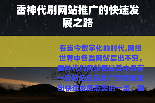 雷神代刷网站推广的快速发展之路