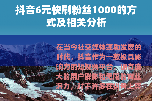 抖音6元快刷粉丝1000的方式及相关分析
