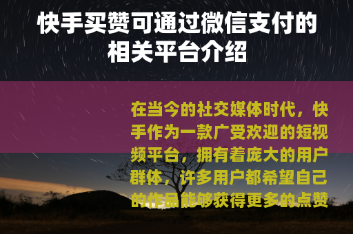 快手买赞可通过微信支付的相关平台介绍