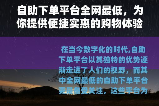 自助下单平台全网最低，为你提供便捷实惠的购物体验
