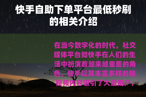 快手自助下单平台最低秒刷的相关介绍