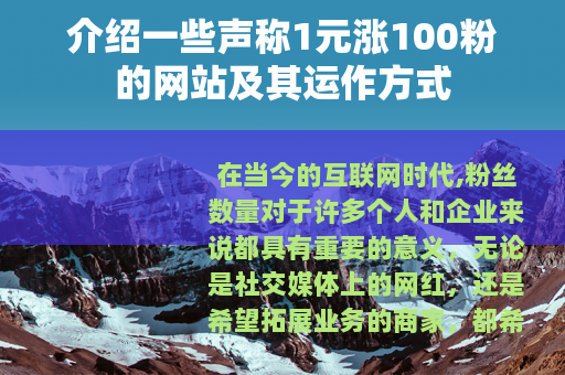 介绍一些声称1元涨100粉的网站及其运作方式